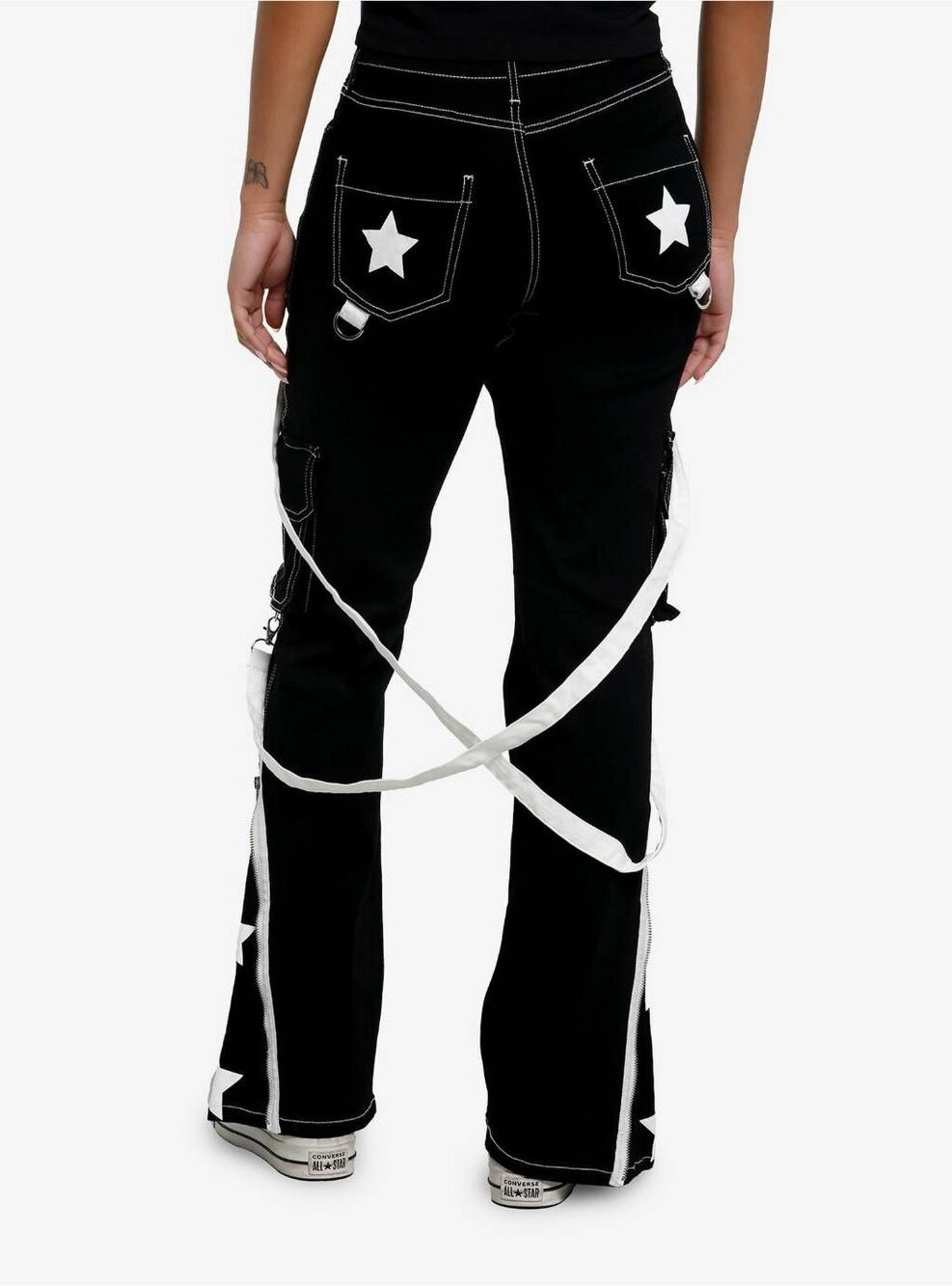 Social Collision Hot Topic Black White Star Suspender Wide Leg Jeans 13 Goth Emo